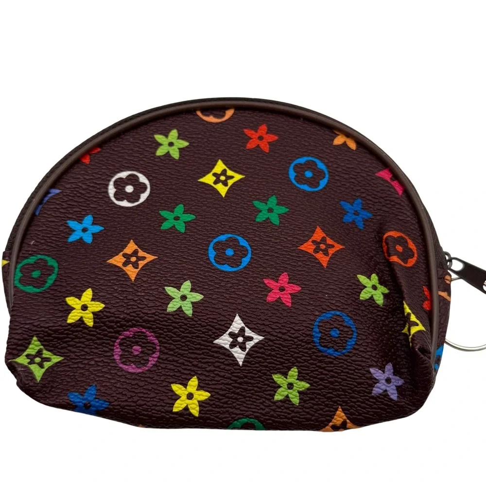 Multicolor‎ Monogram Coin Purse Pouch Cosmetic Bag Brown Zipper